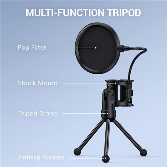USB Microphone, Computer Cardioid Condenser PC Gaming Mic with Tripod Stand - Picture 5 of 7